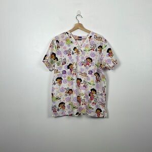 Nick Jr scrub top Dora Explorer women  short sleeve 2 pocket V neck pullover top